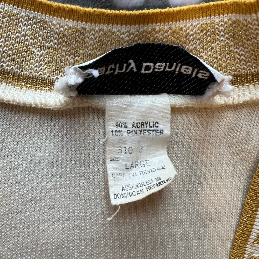 Cathy Daniel’s 90s Vintage Ivory & Gold Trim Cardigan/Size Large - Picture 11 of 14